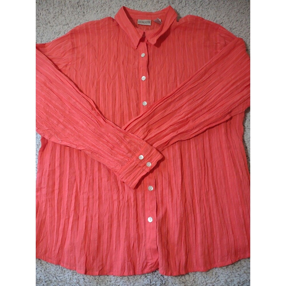 Chico’s Size 2/L Button Up Textured Semi Sheer Long Sleeve